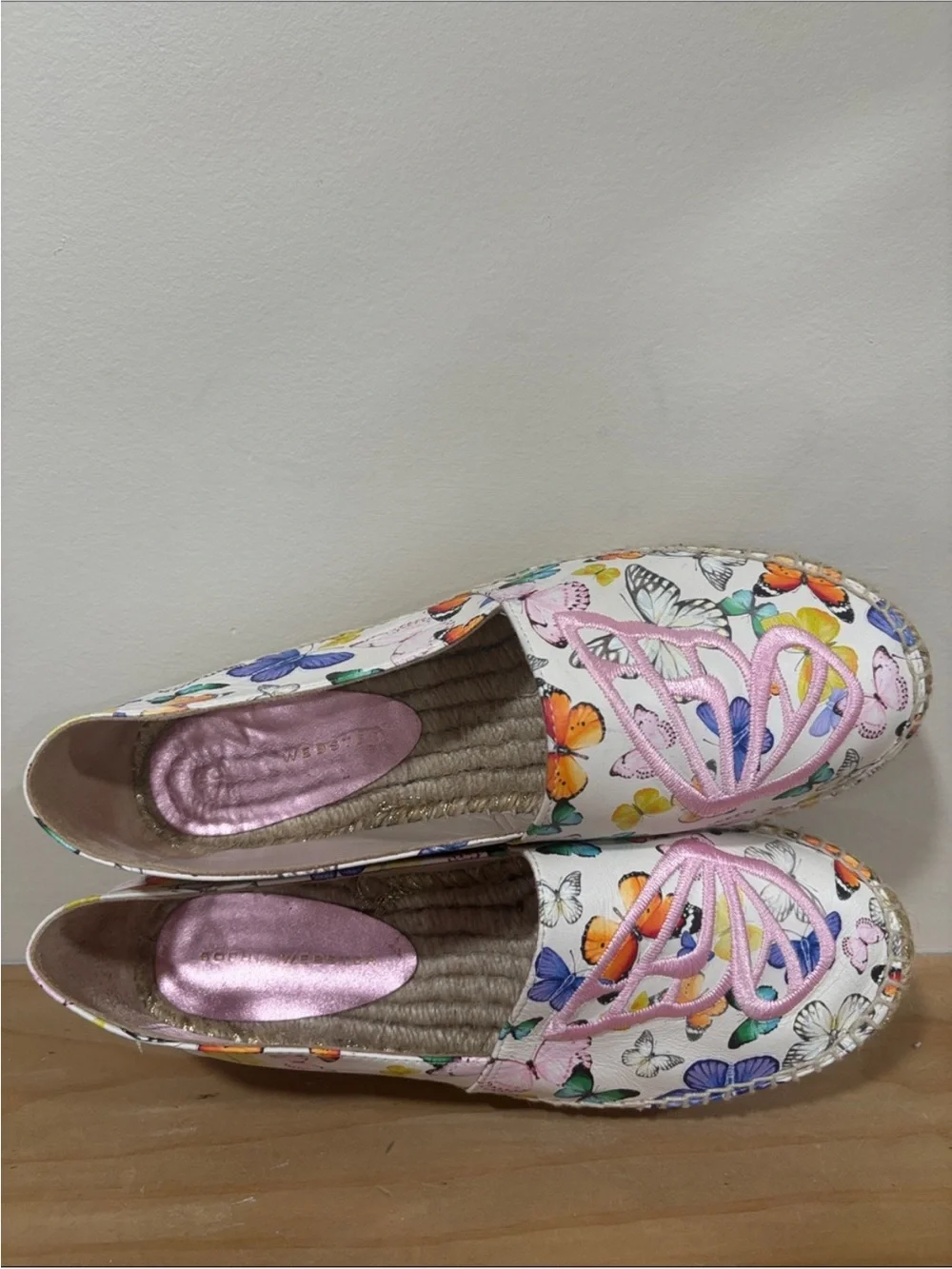 Sophia Webster Leather Colorful Butterfly Espadrilles Shoes, Size 8